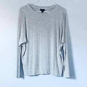 J. Jill Top Size Small Gray White Striped T Shirt Long Sleeves Capsule Wardrobe